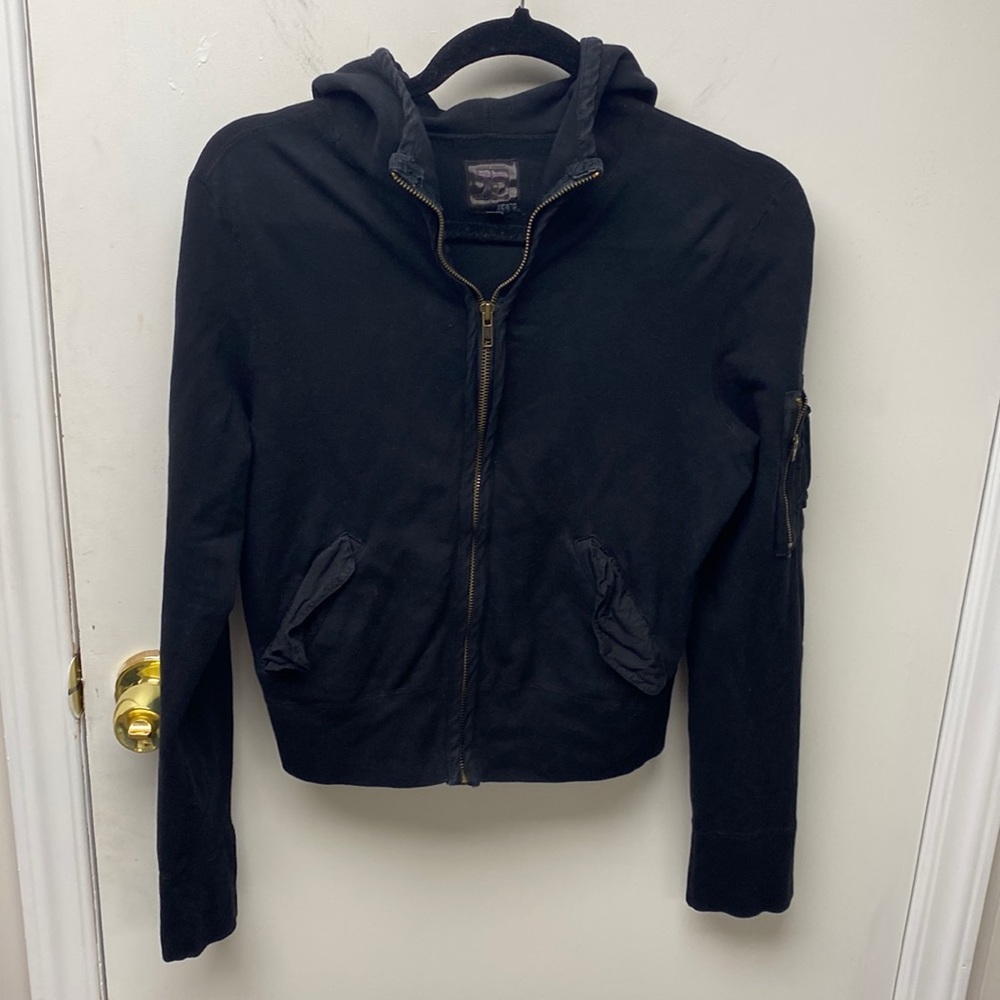 Joe’s Jeans Black Zip Up Hoodie Sweatshirt Size Medium Y2K